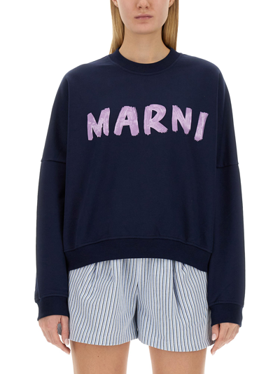 Marni Logo-print Cotton Sweatshirt In Blue