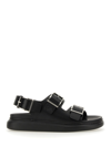 Alexander Mcqueen Black Slide Sandals With Embossed Logo In Leather Man In Black
