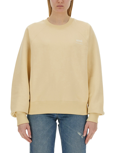 Ami Alexandre Mattiussi Logo-embroidered Cotton Sweatshirt In Beige