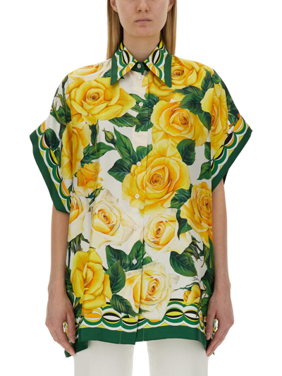 Dolce & Gabbana Flower Print Shirt In Yellow
