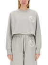 Stella Mccartney Cropped Fit Sweatshirt With Raw-cut Hem And Logo Patch In Grey