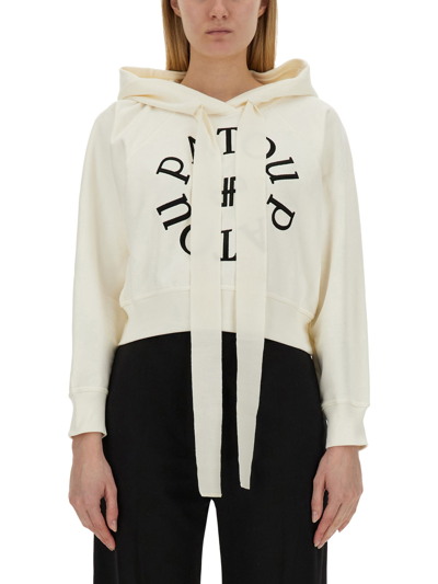 Patou Logo Cropped Cotton Jersey Hoodie In Ivory