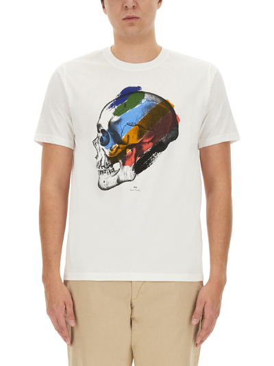 Ps By Paul Smith Skull Stripe Print T-shirt In White