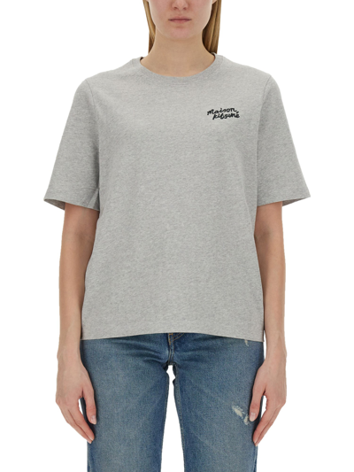 Maison Kitsuné Logo-embroidered Cotton T-shirt In Grey