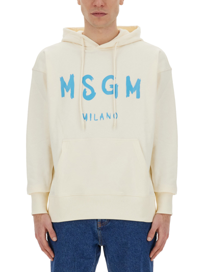 Msgm Sweatshirt With Brushed Logo In White