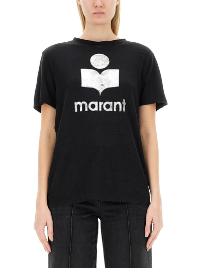 Marant Etoile Zewel Logo Linen T-shirt In Black