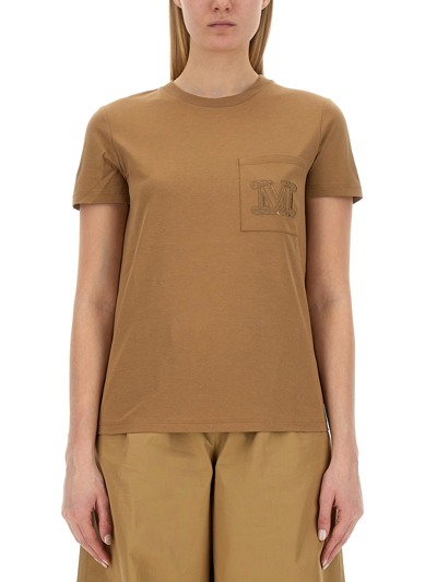 Max Mara T-shirt With Logo In Beige