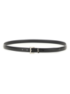 Saint Laurent Grained Leather Cassandre Thin Belt With Square Buckle Accessories In Black