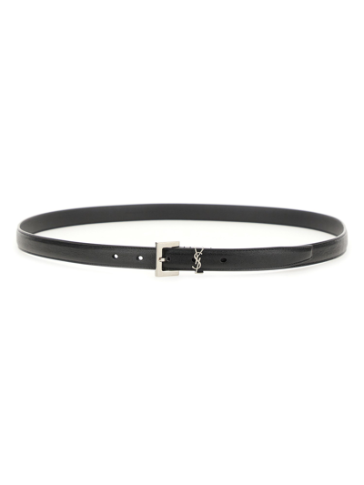Saint Laurent Cassandre Thin Belt In Black