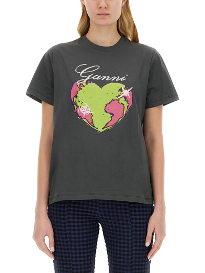 Ganni Grey Relaxed Heart T-shirt