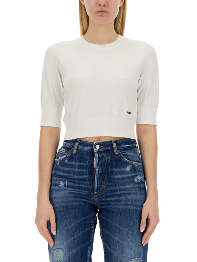 Dsquared2 Cropped Shirt In Bianco