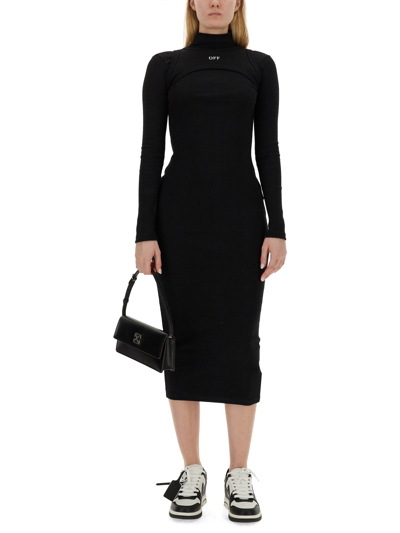 OFF-WHITE LONG DRESS WITH LOGO