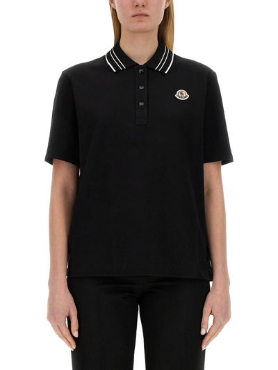 Moncler Polo With Logo In Black