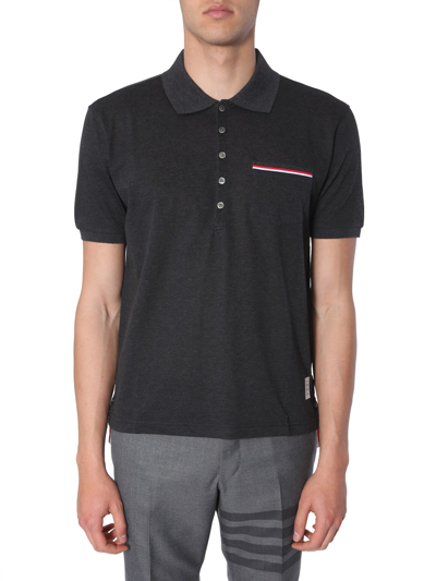 Thom Browne Fine Mercerized Pique Polo In Charcoal