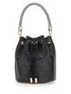 Marc Jacobs The Leather Bucket Black Handbag With Drawstring And Front Logo In Hammered Leather In Black