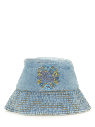 Etro Bucket Hat With Pegasus Embroidery In Denim