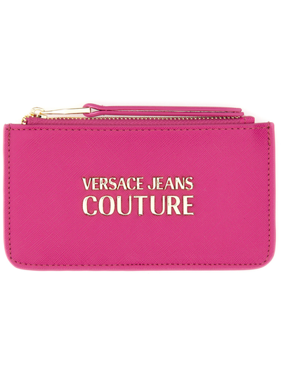 Versace Jeans Couture Card Holder With Logo In Pink