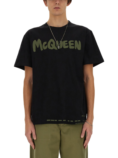 Alexander Mcqueen Graffiti Logo T-shirt In Multicolour