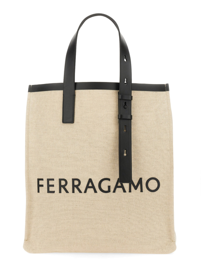 Ferragamo Tote Bag With Logo In Beige
