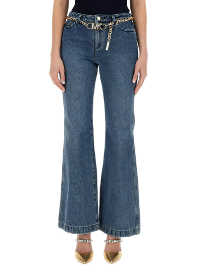 Michael Michael Kors Belted High-rise Flared Jeans In Denim