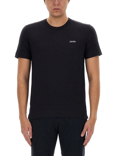Zegna Crew Neck Sweater With Logo Embroidery In Black