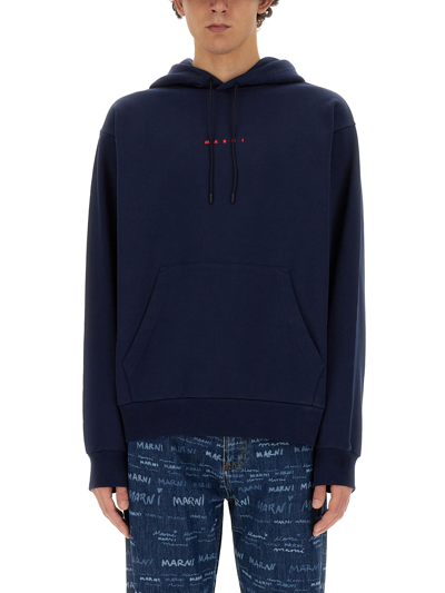 Marni Blue Hoodie With Logo On Chest