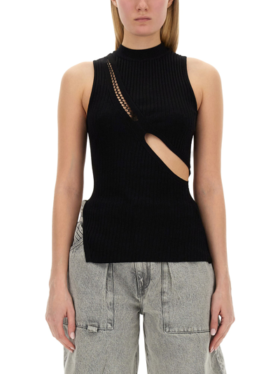 Attico Black Cutout Tank Top In Negro