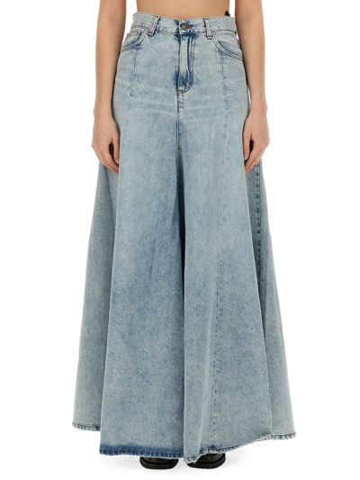 Haikure Serenity Distressed Paneled Denim Maxi Skirt In Light Blue