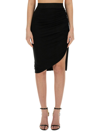 Dolce & Gabbana High Waist Asymmetric Hem Ruched Skirt In Black
