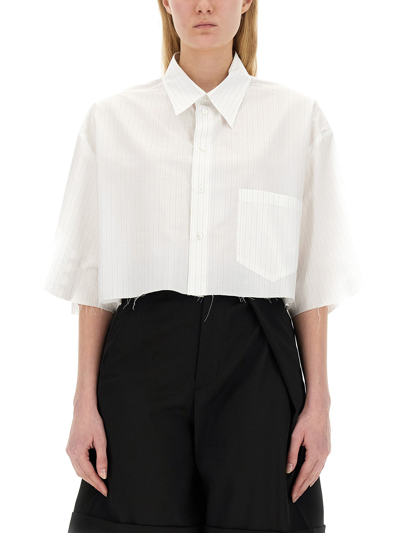 Mm6 Maison Margiela Raw-cut Cropped Shirt In White