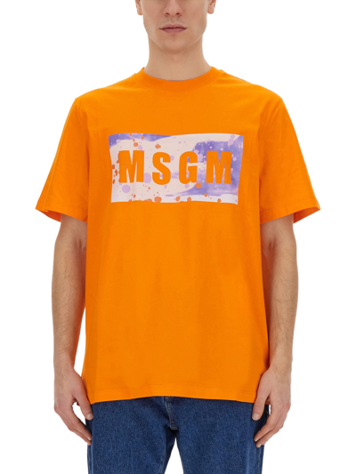 Msgm T-shirt With Logo In Orange