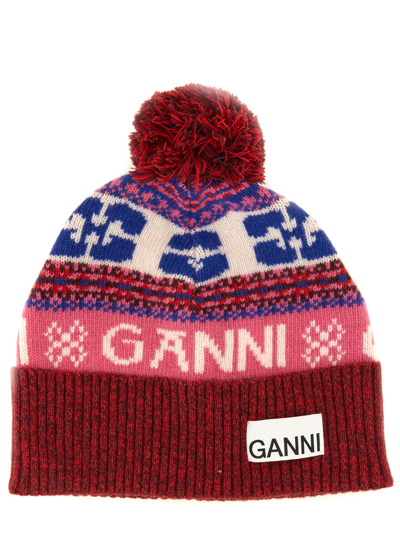 Ganni Wool Beanie Hat In Red