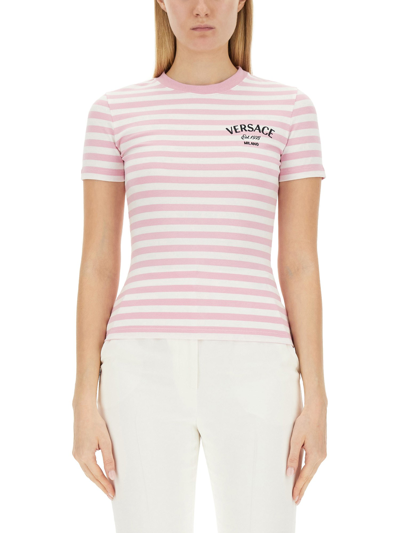 Versace Nautical Stripe T-shirt In Pink