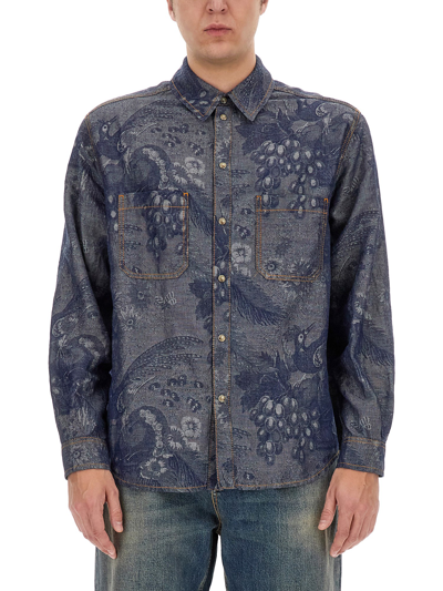 Etro Paisley Pattern Shirt In Denim