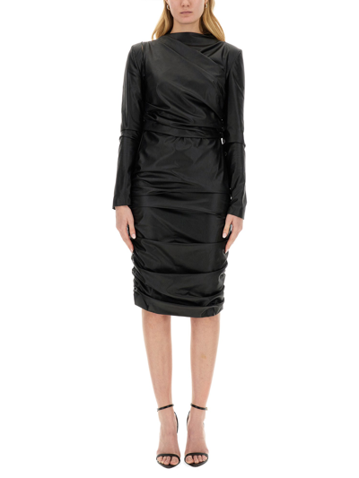 Tom Ford Faux-leather Ruched Dress In Black