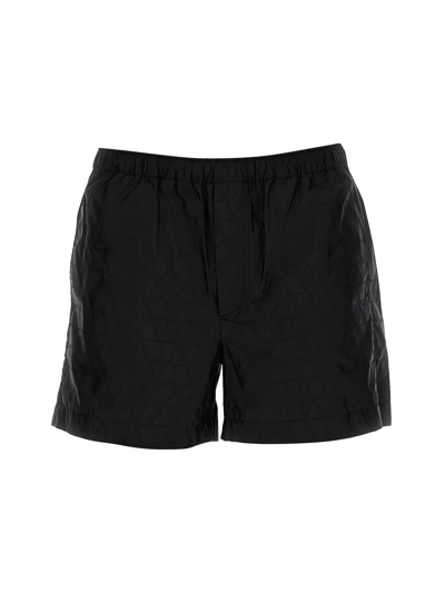 Valentino Garavani Black Swim Shorts In Toile Iconographe Man In Multicolor