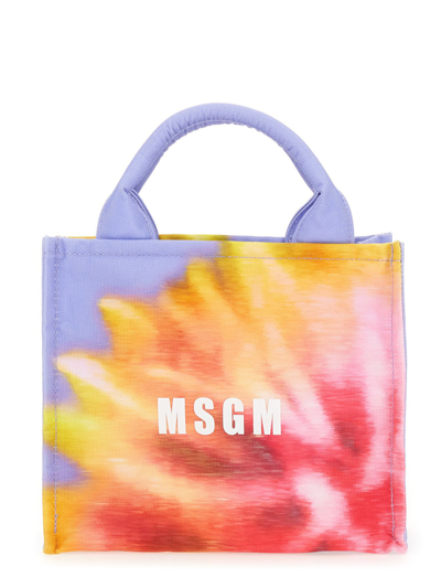 Msgm Small Tote Bag With Daisy Print In Multicolour