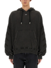 Off-white Cropped Black Hoodie With Embossed Detailing And Graphic Print In Black