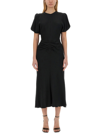 Victoria Beckham Gathered Midi Dress In Black