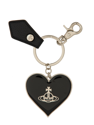 Vivienne Westwood "mirror Heart Orb" Keychain In Black