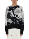Alexander Mcqueen Blackwhite Printed Stretch Sweater In Multicolour