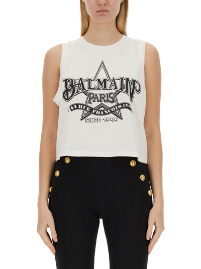 Balmain Tank Top With Logo In White