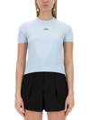 Jacquemus Grosgrain Logo Patch Cotton-blend T-shirt In Azure