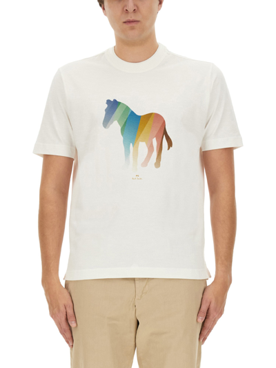 Ps By Paul Smith Zebra-print Cotton T-shirt In 02off White