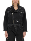 Moschino Jeans Belted Denim Biker Jacket In Black