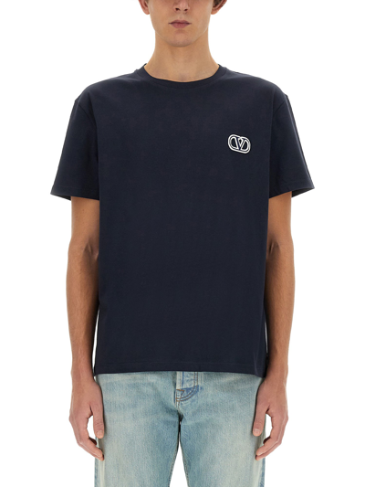 Valentino Men's Cotton T-shirt With Vlogo Signature Patch In Blue