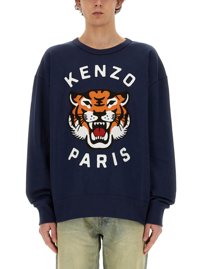 Kenzo Lucky Tiger Logo Embroidered Sweatshirt In Blue