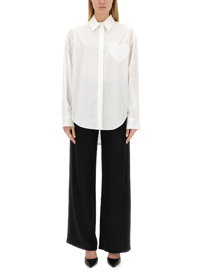 Moschino Jeans Heart Patch Oversized Shirt In White
