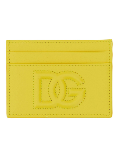 Dolce & Gabbana Leather Card Holder In Yellow