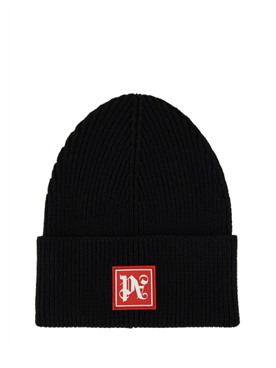 Palm Angels Monogram Wool-blend Beanie Hat In Black